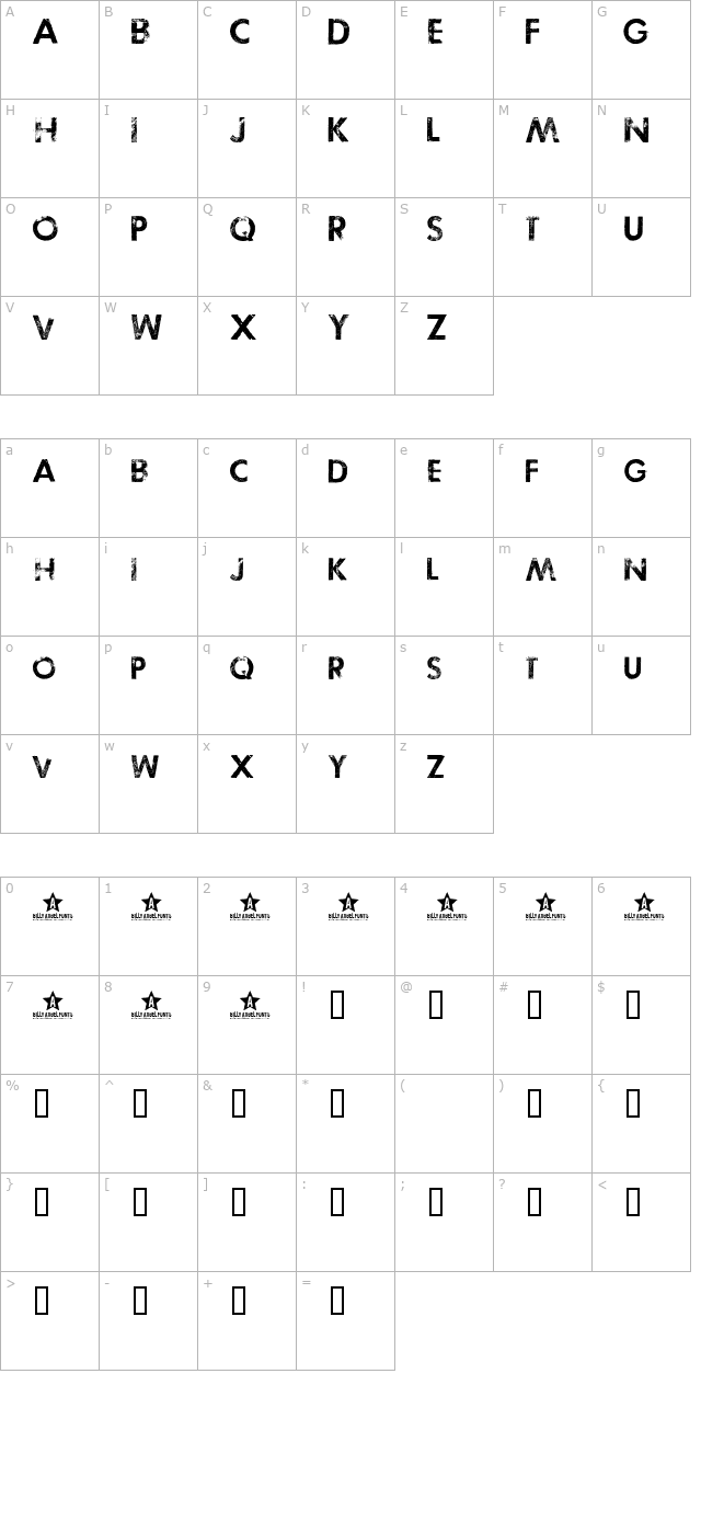 Tosca Zero character map