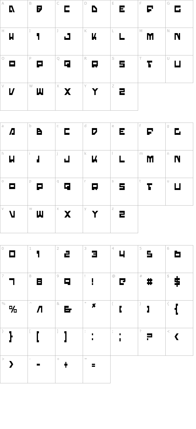 Trajia Condensed character map