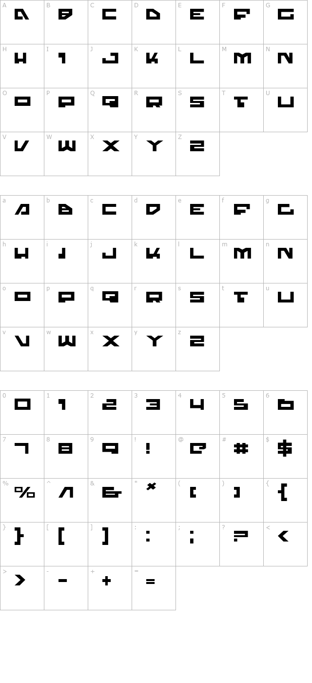 Trajia Expanded character map