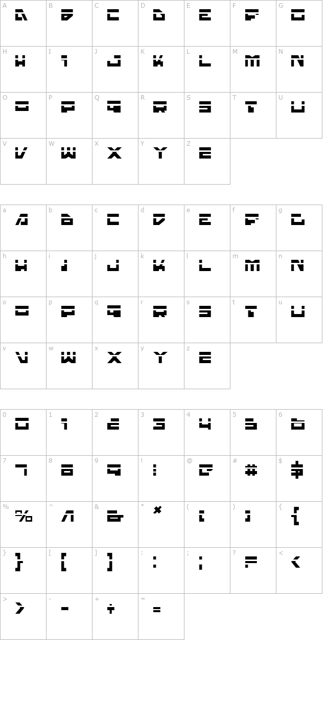 Trajia Laser character map