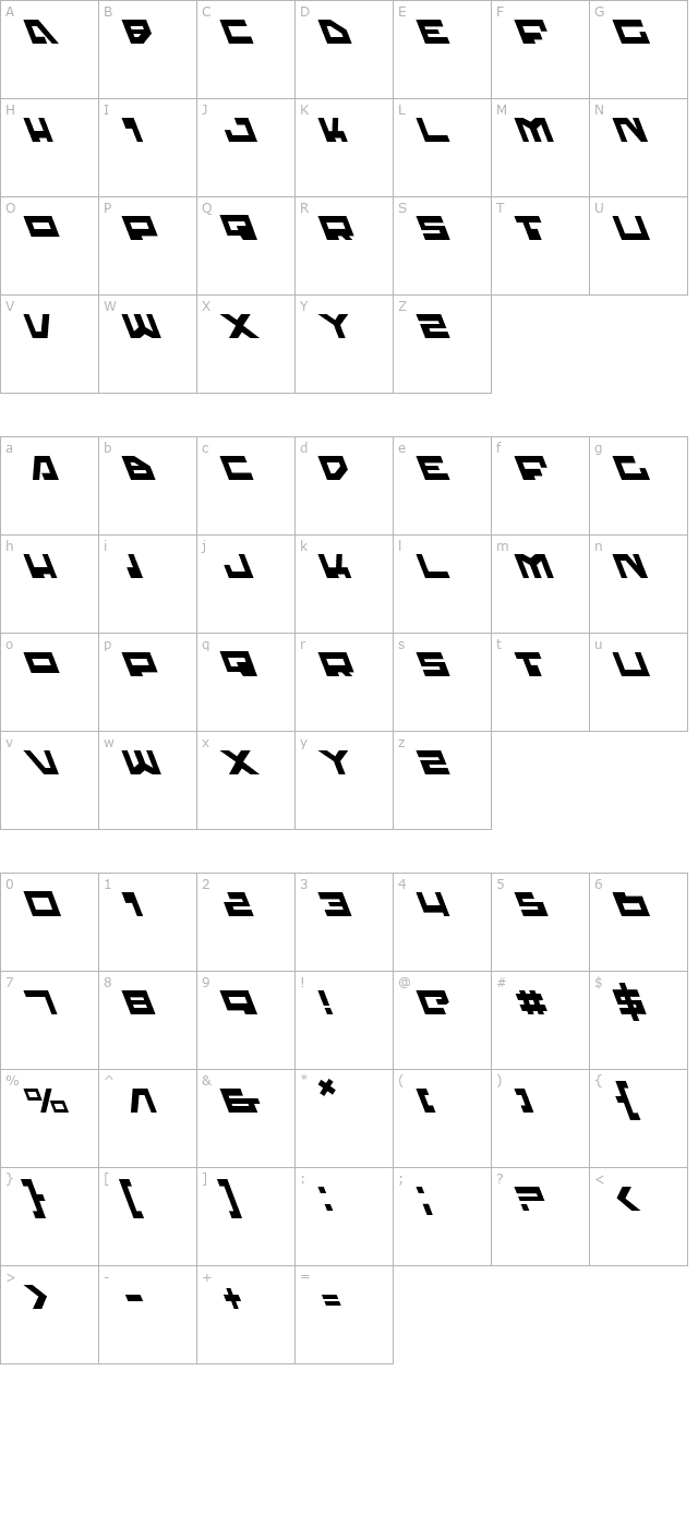 trajia-leftalic character map