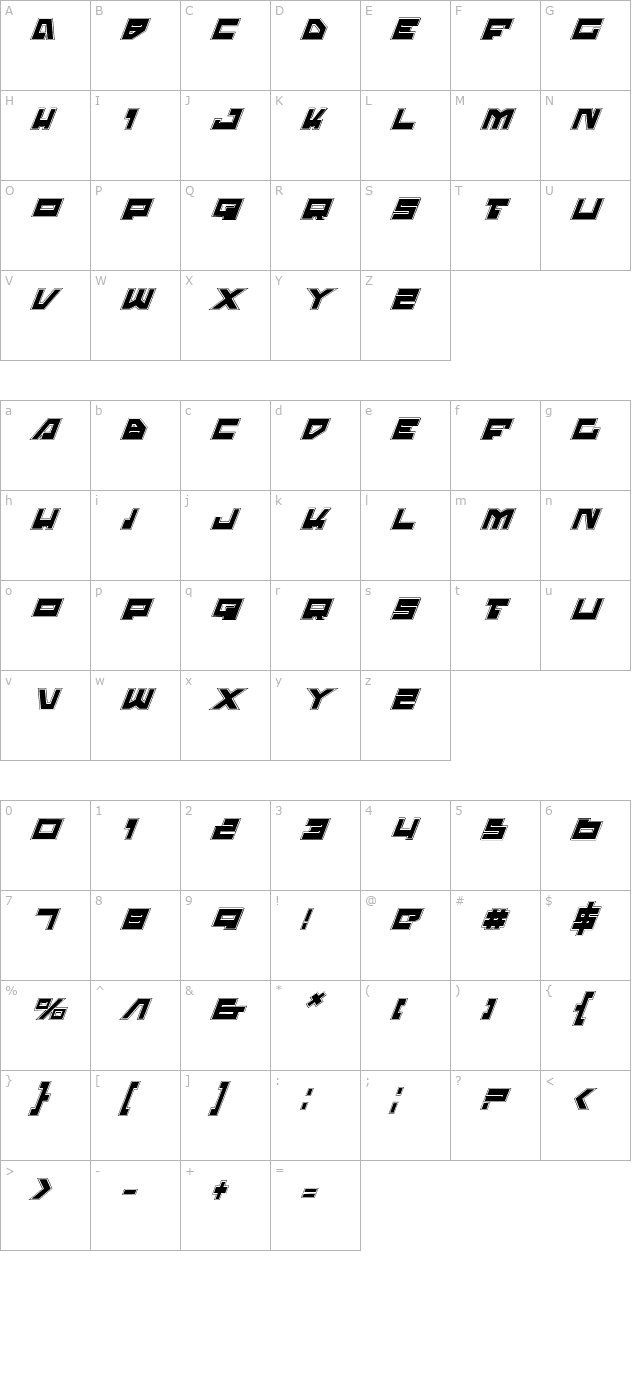 trajia-pro-italic character map