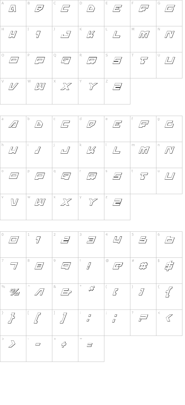 trajia-shadow-italic character map