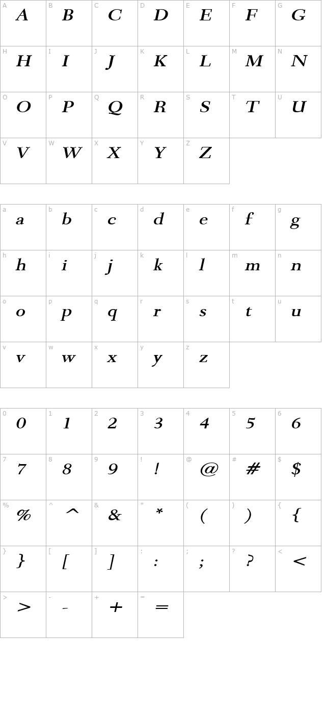 transit-wide-bolditalic character map