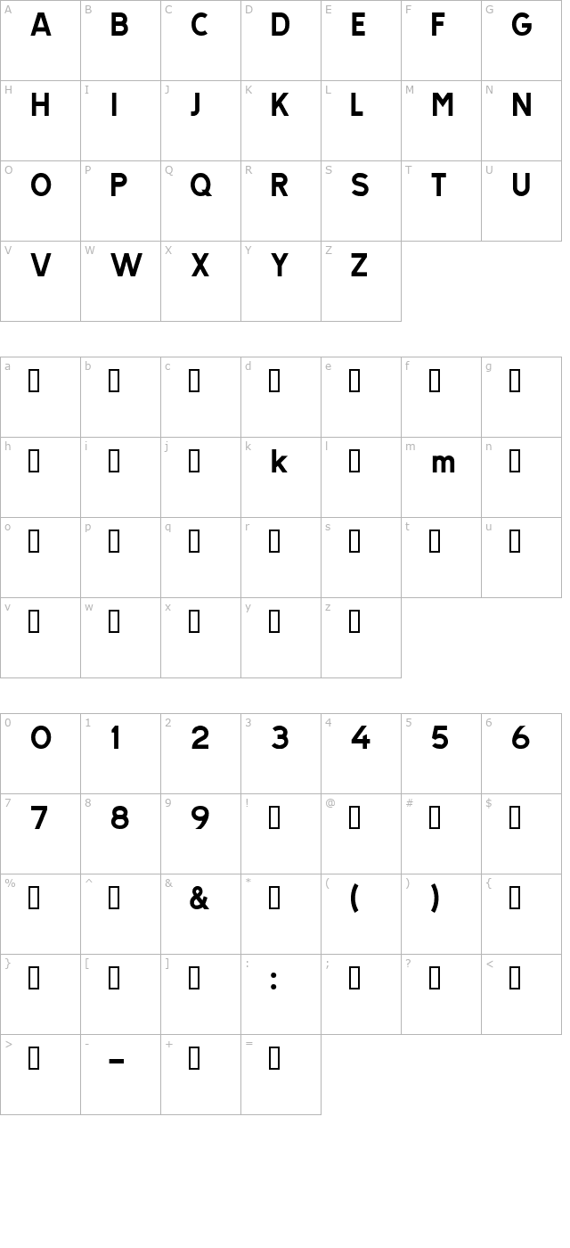 tratex character map