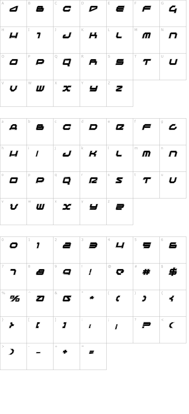 Traveler Pro Italic character map