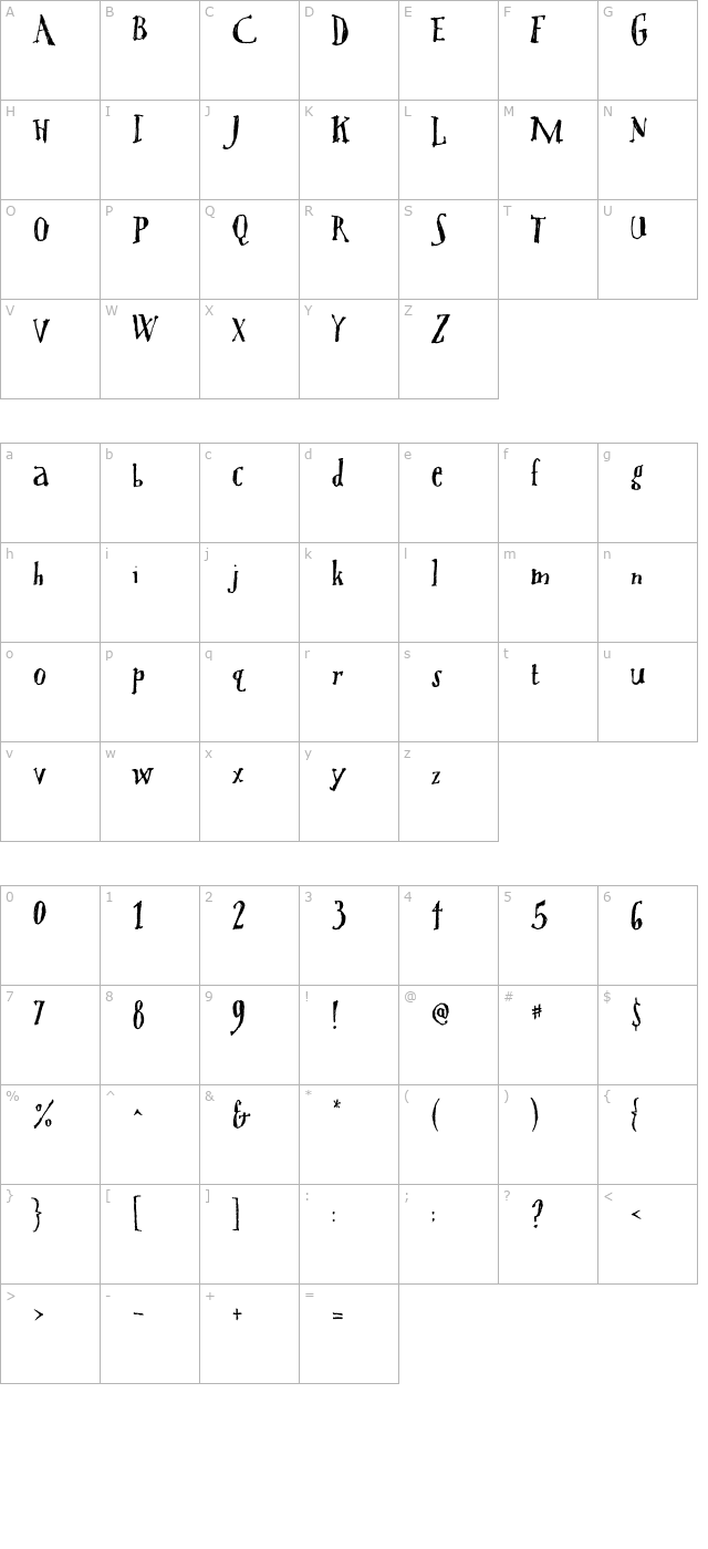 Tree-Persimmon OTF character map