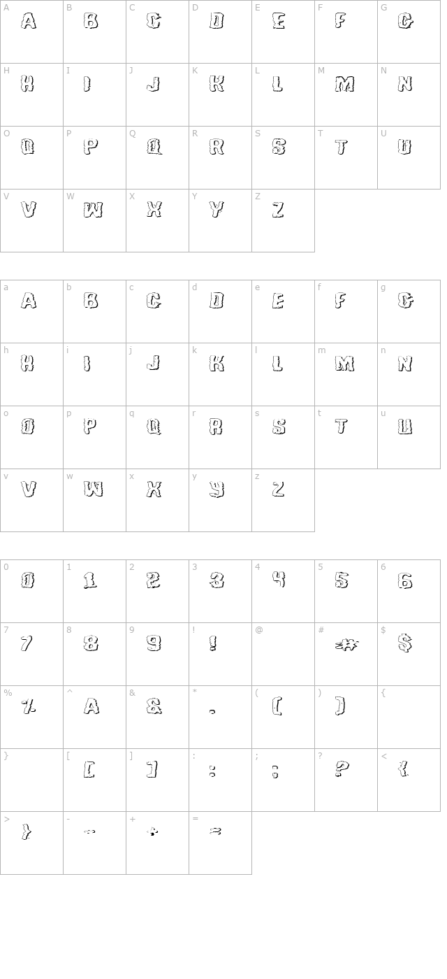 Tussle Outline Expanded character map