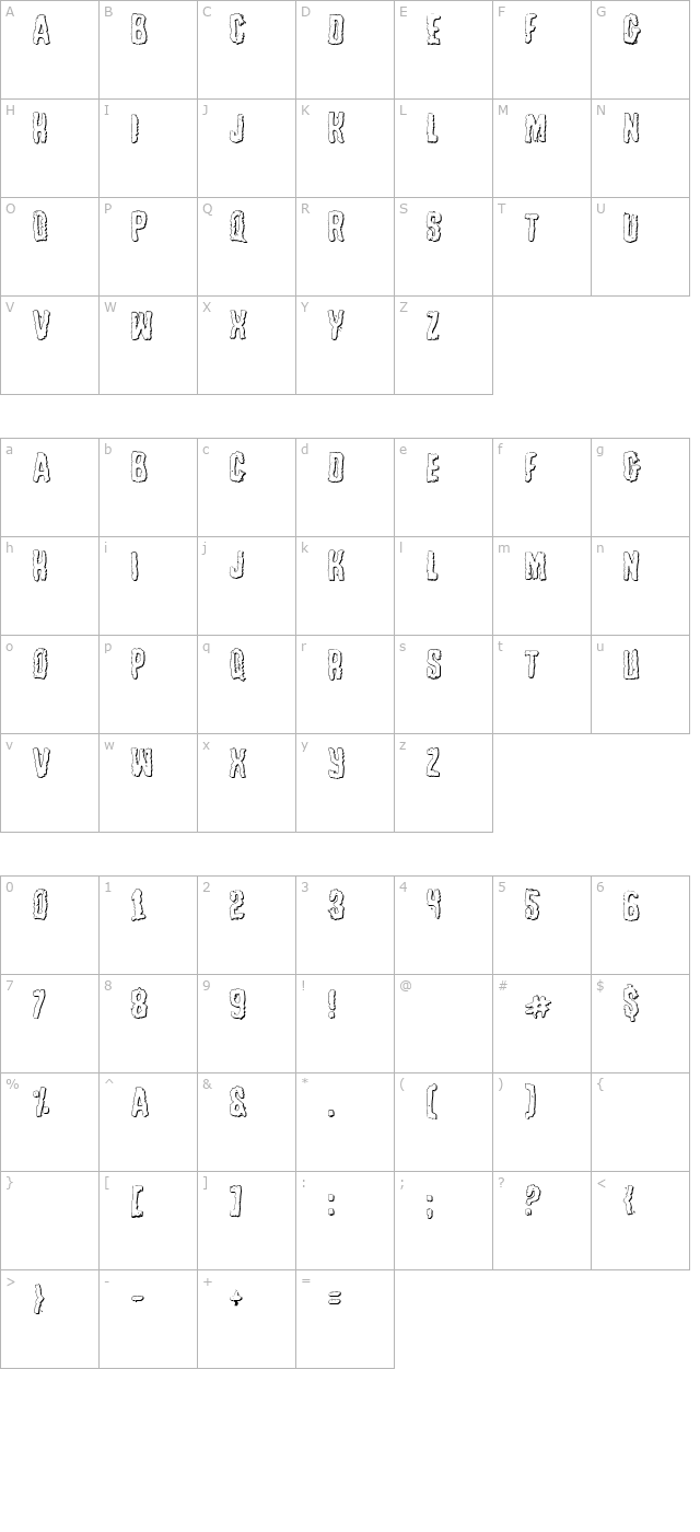 tussle-outline character map