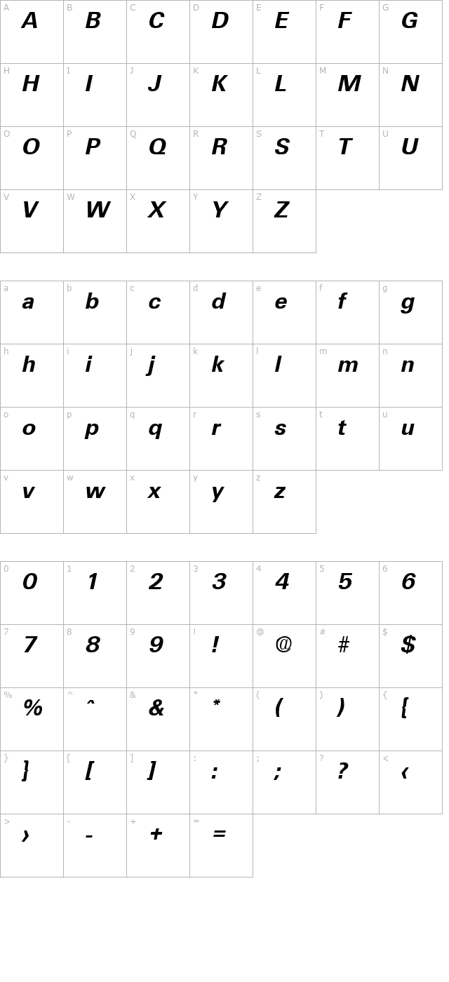 Ultimate-DemiBoldIta character map