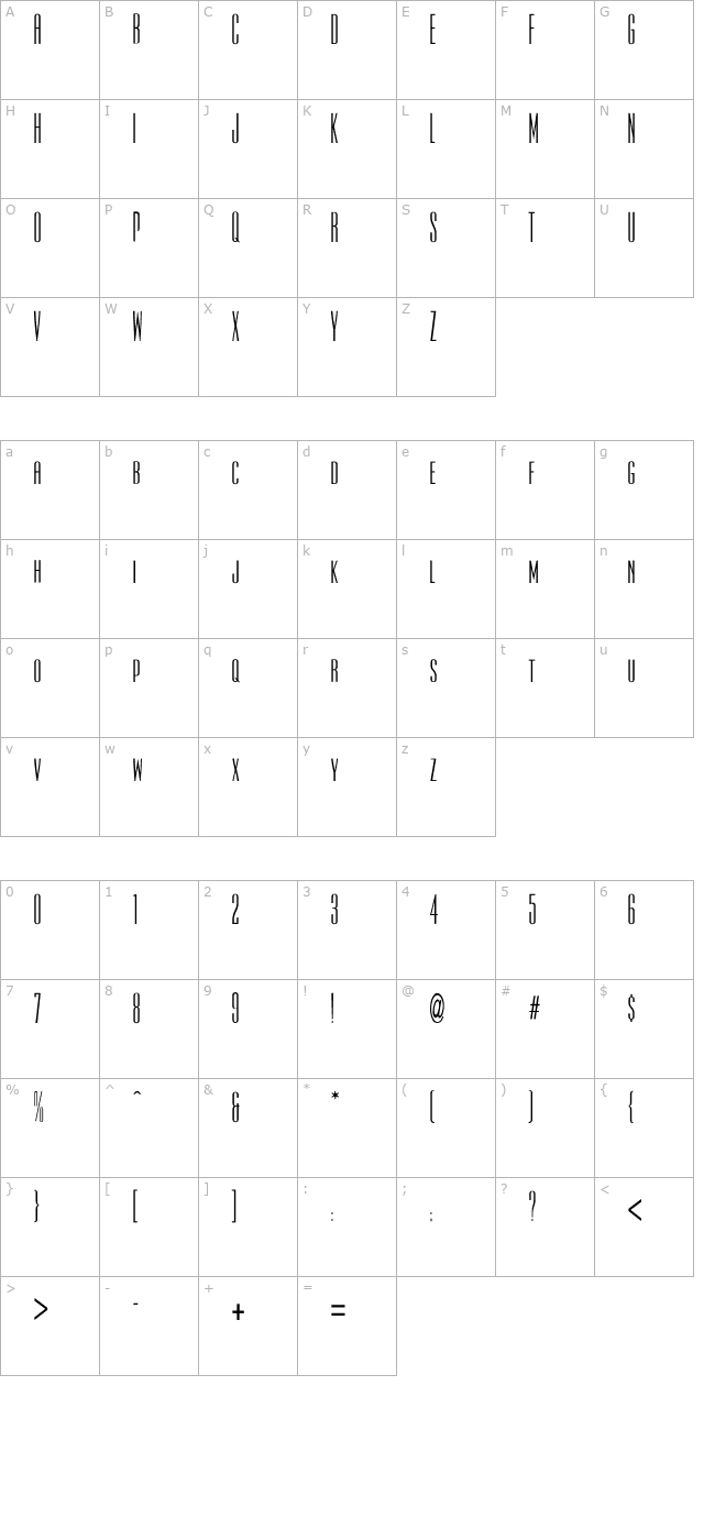 UltraCondensedSansOne character map