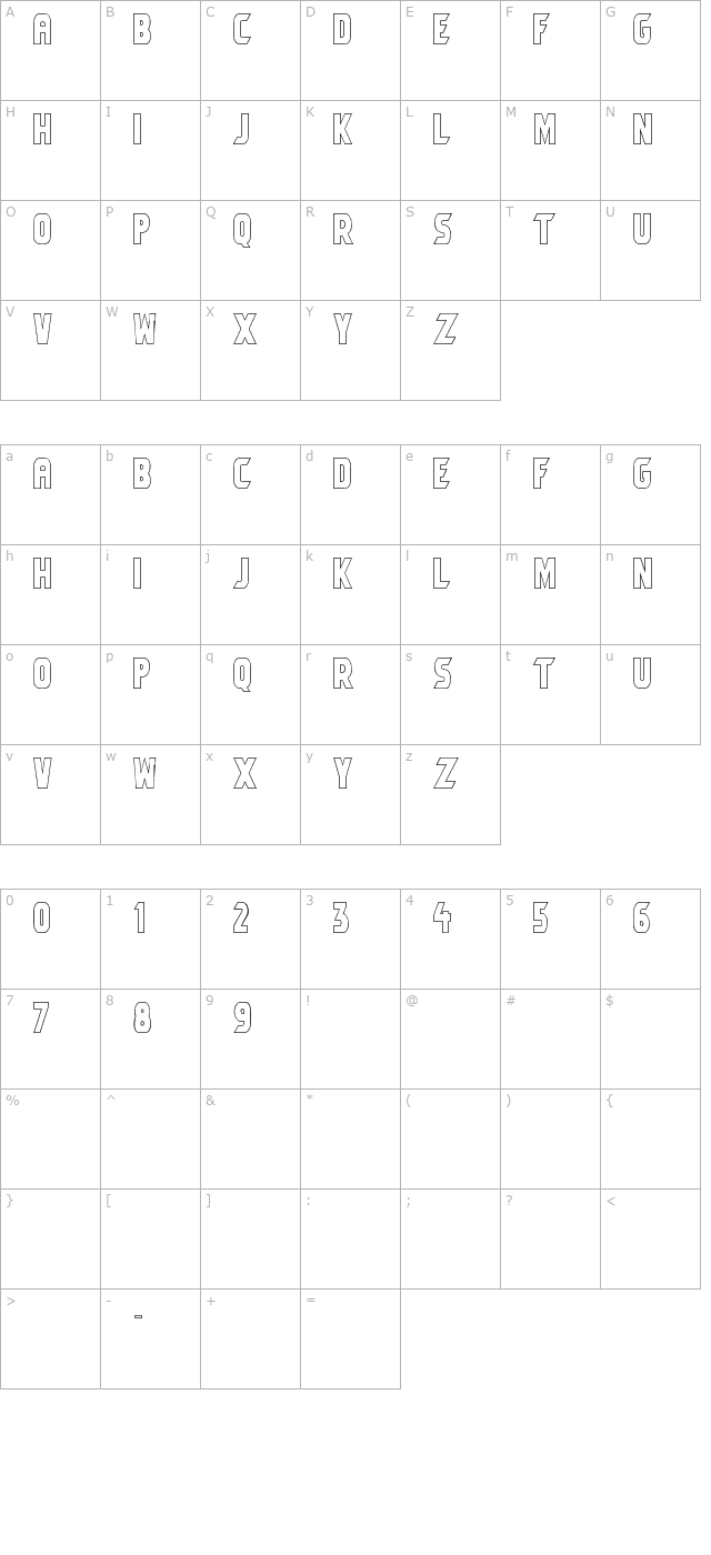 umbro-outline character map