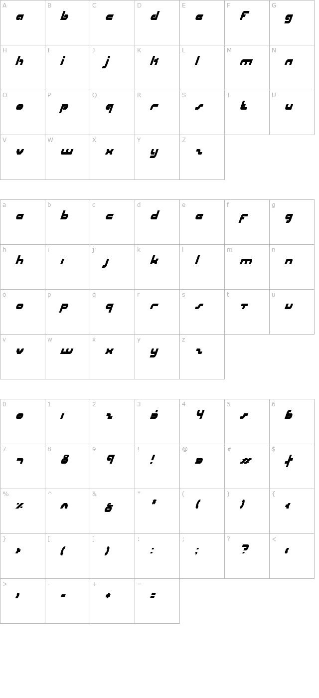 uni-sol-condensed-italic character map