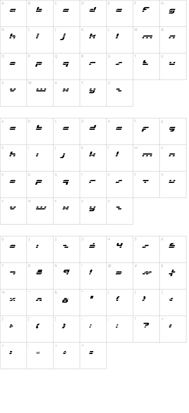 Uni-sol Laser Italic character map