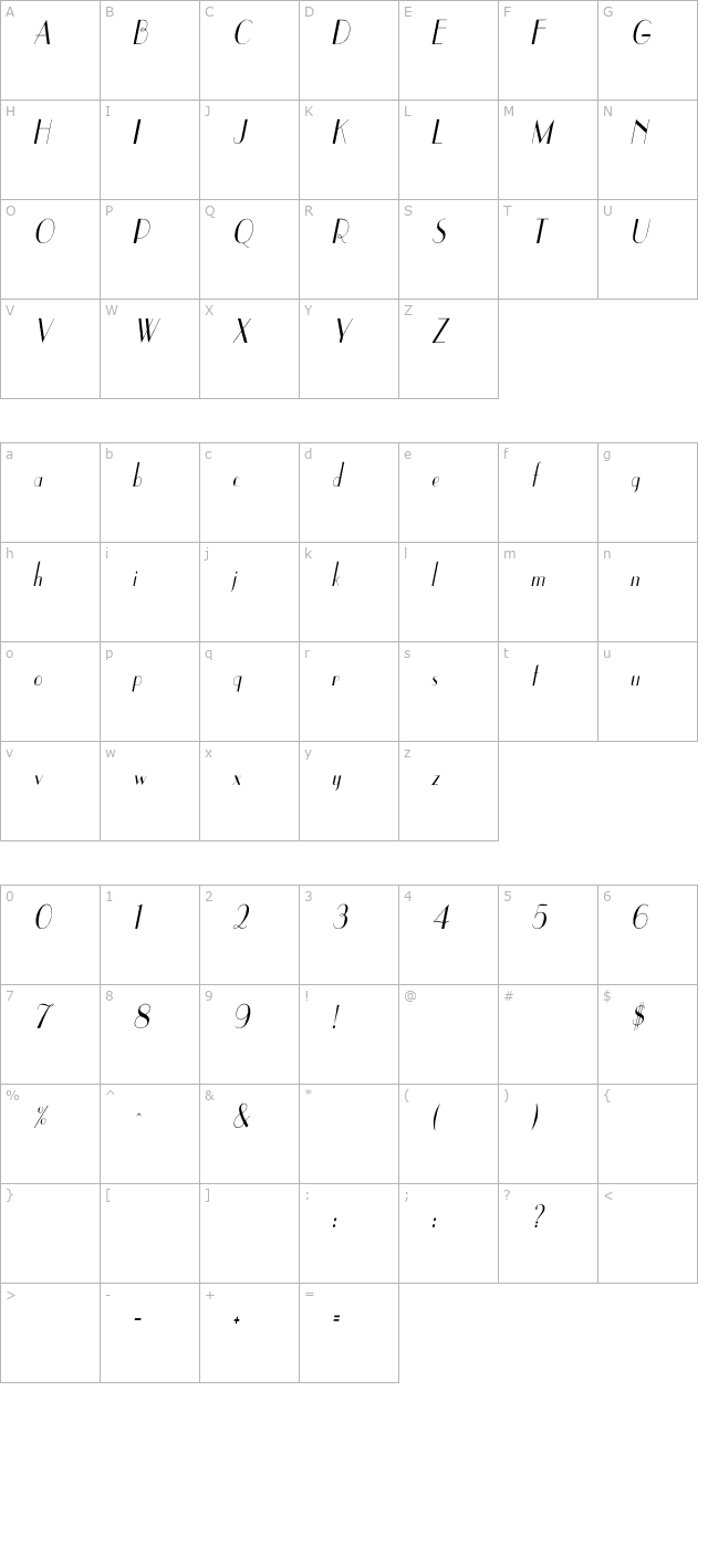 UppEa Cn Italic character map