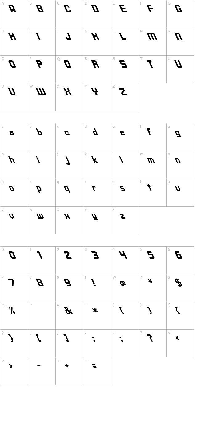 Upsilon Extreme Lefti character map