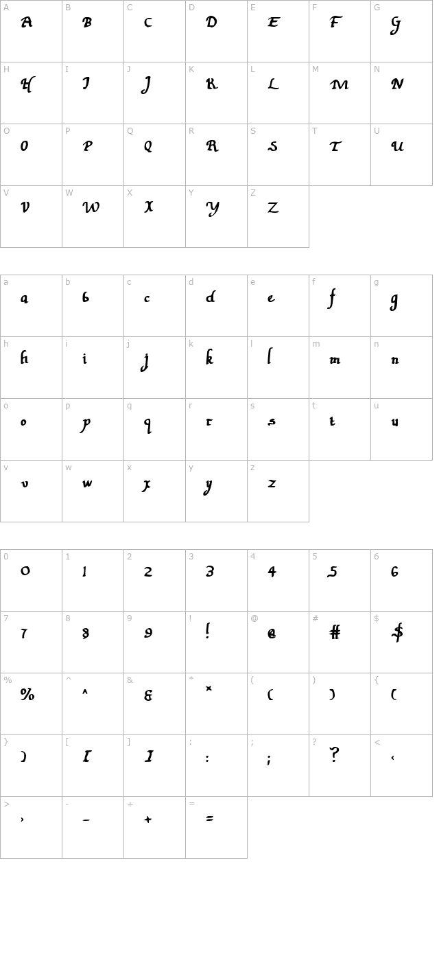 Valley Forge Bold character map