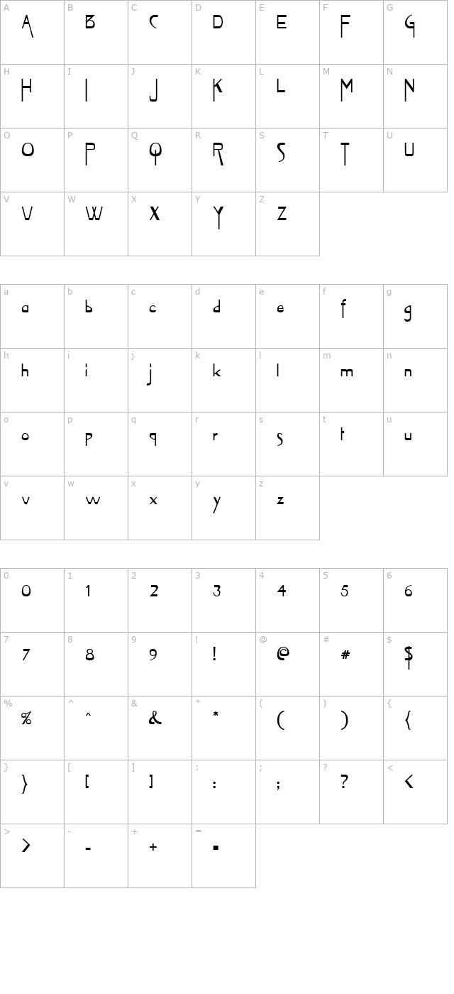 vireo-regular character map