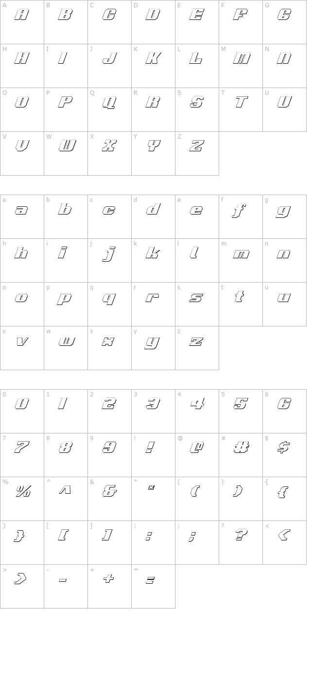 voortrekker-3d-italic character map