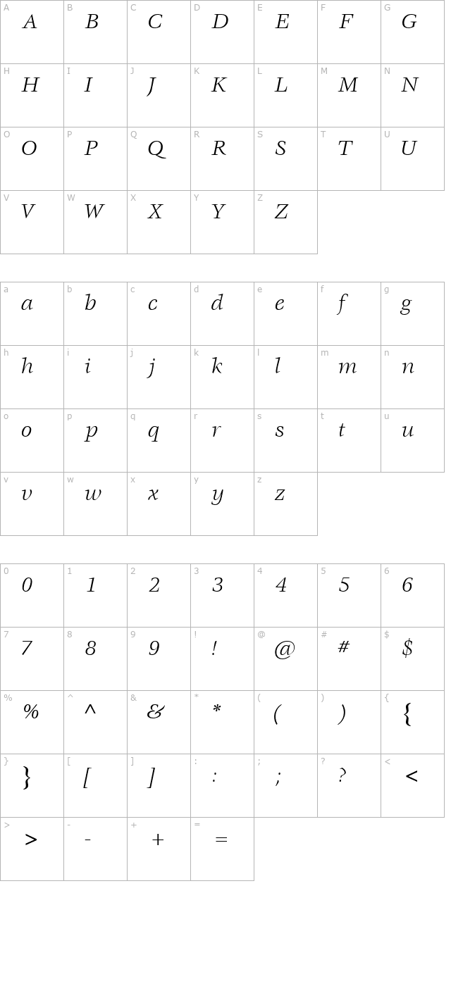 VoraceSSK Italic character map