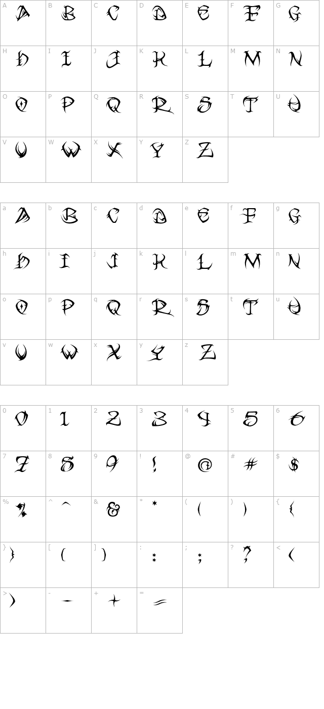 VTC Tribal Regular character map