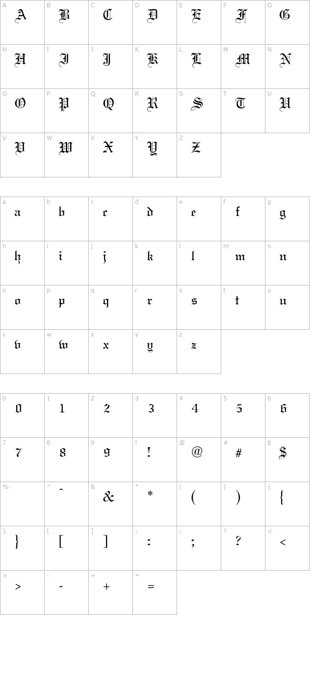 WeddingText-Regular OTF character map