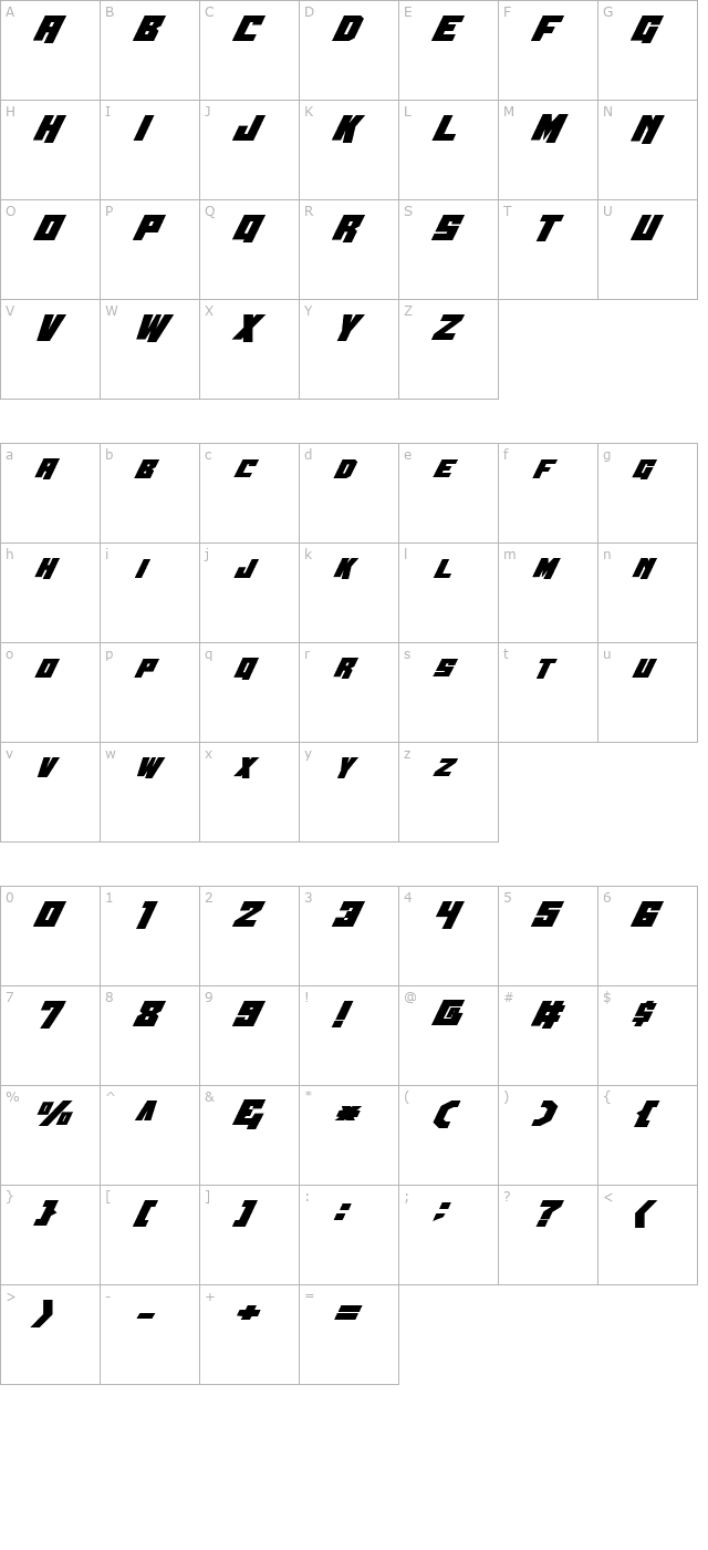 whiskey-bravo-victor-bold character map