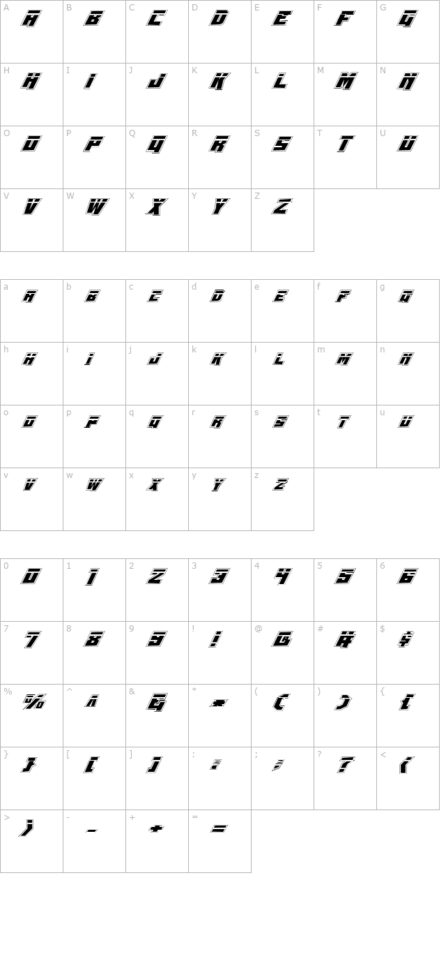 whiskey-bravo-victor-laser-pro character map