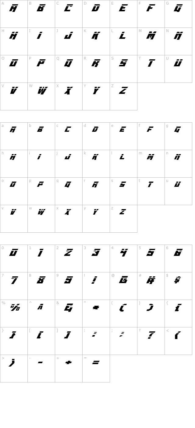 whiskey-bravo-victor-laser character map