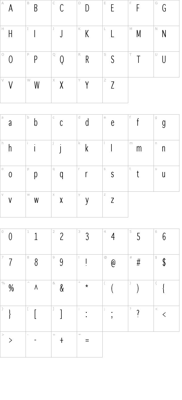 winterthurcondensed character map