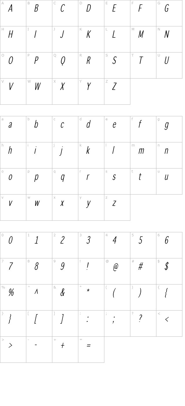 winterthurcondensedoblique character map