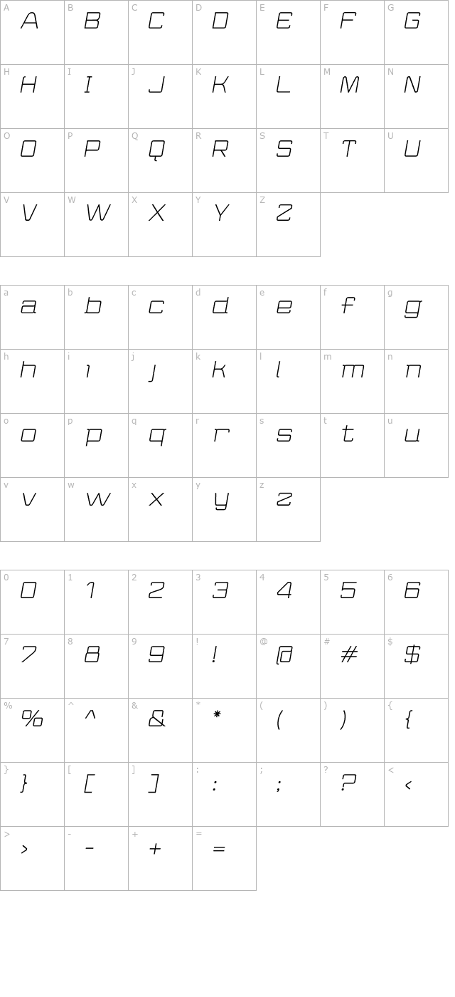 wiredregularitalic character map