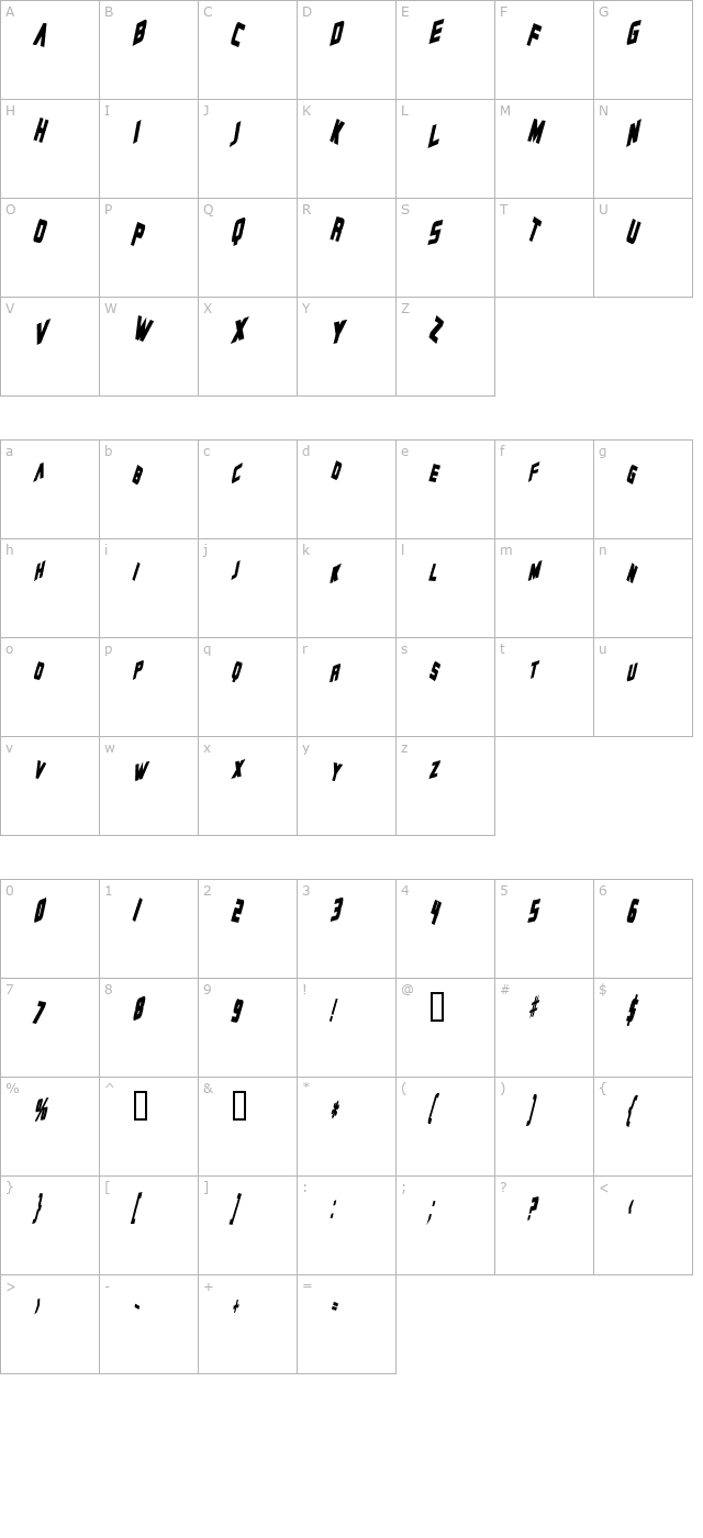 zero-gravity-bold-italic character map